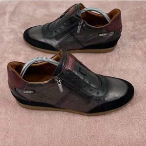 Pikolinos Mens Leather Sneakers Pewter Black Burgundy Zip Low Top Shoes Size 42